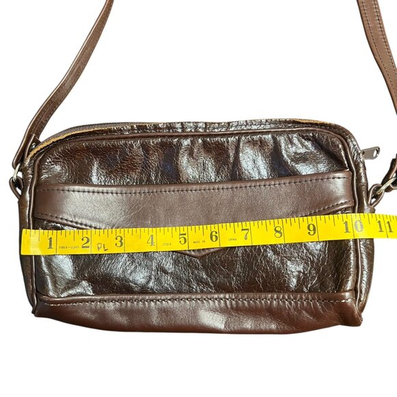 Chocolate Brown Leather Small Shoulder Baguette Bag Y2K 2010s Indie Boho Travel - Picture 6 of 8